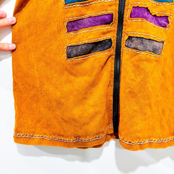 KYBER OUTERWEAR Orange boho patchwork hoodie jacket | Zip-up cotton | Medium * - Picture 6 of 7